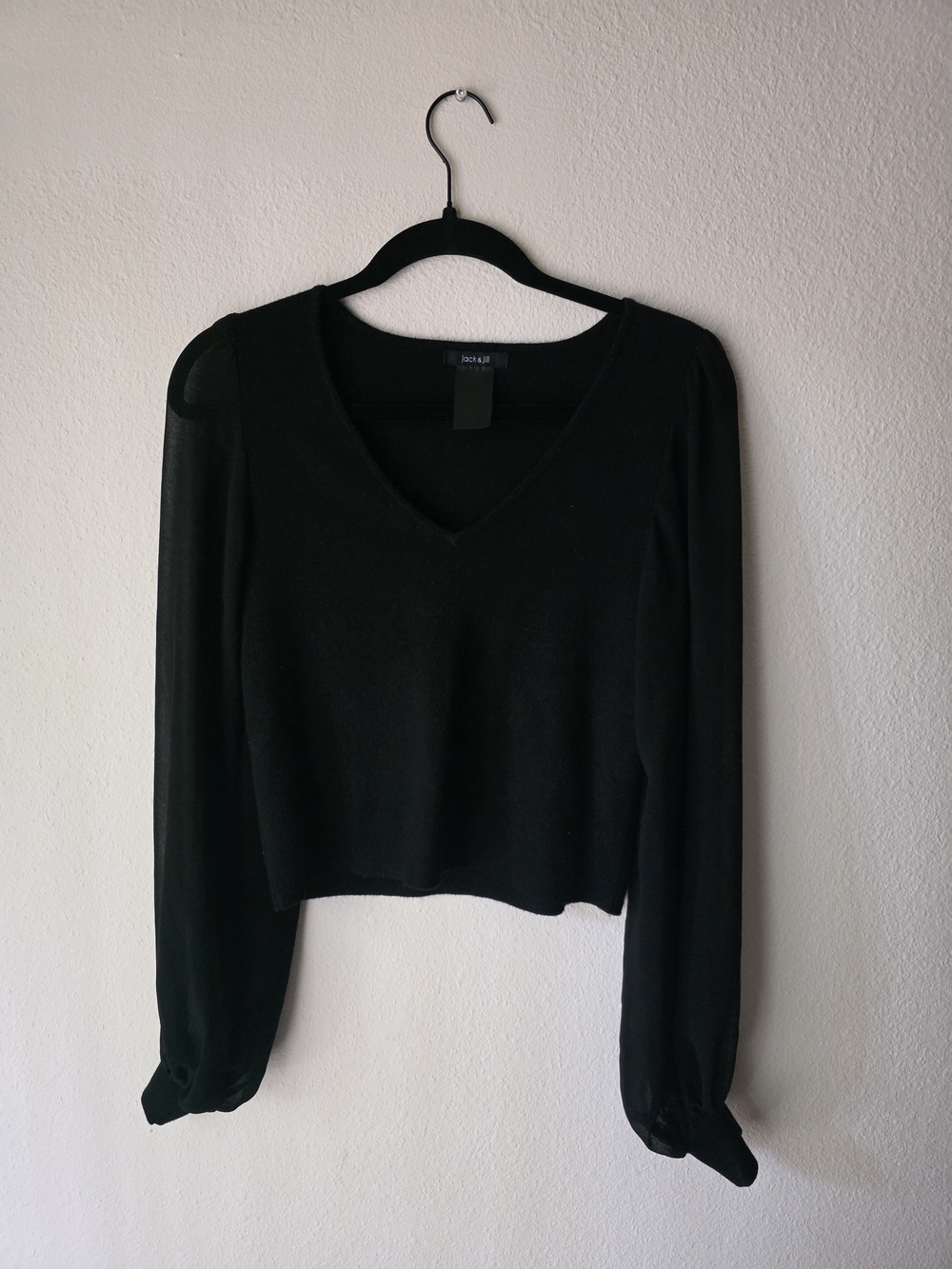 V-Neck Black Long-Sleeve (Sheer) Women’s Top - Jack & Jill